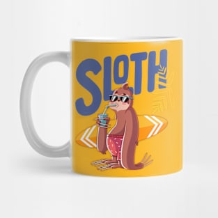 Sloth drinking juice with surf board Mug